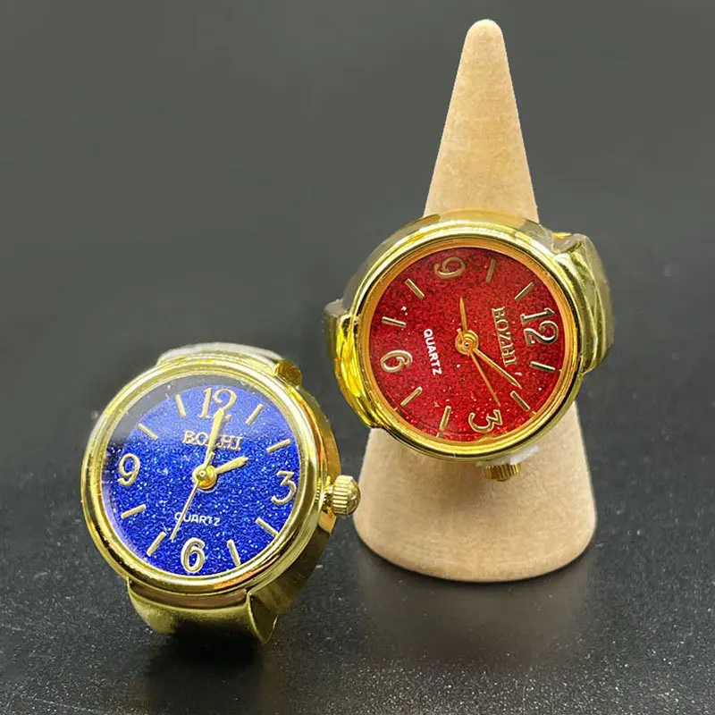 Finger Ring Watch  Round Dial Elastic Quartz Antique Finger Ring With Watch Mini Size Gift for Student