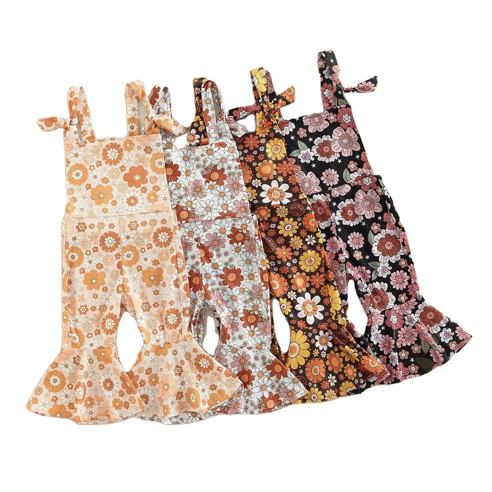 Autumn Baby Clothes Strap Floral Bell Bottoms Overalls Jumpsuit Suspender Flared Pants Playsuit