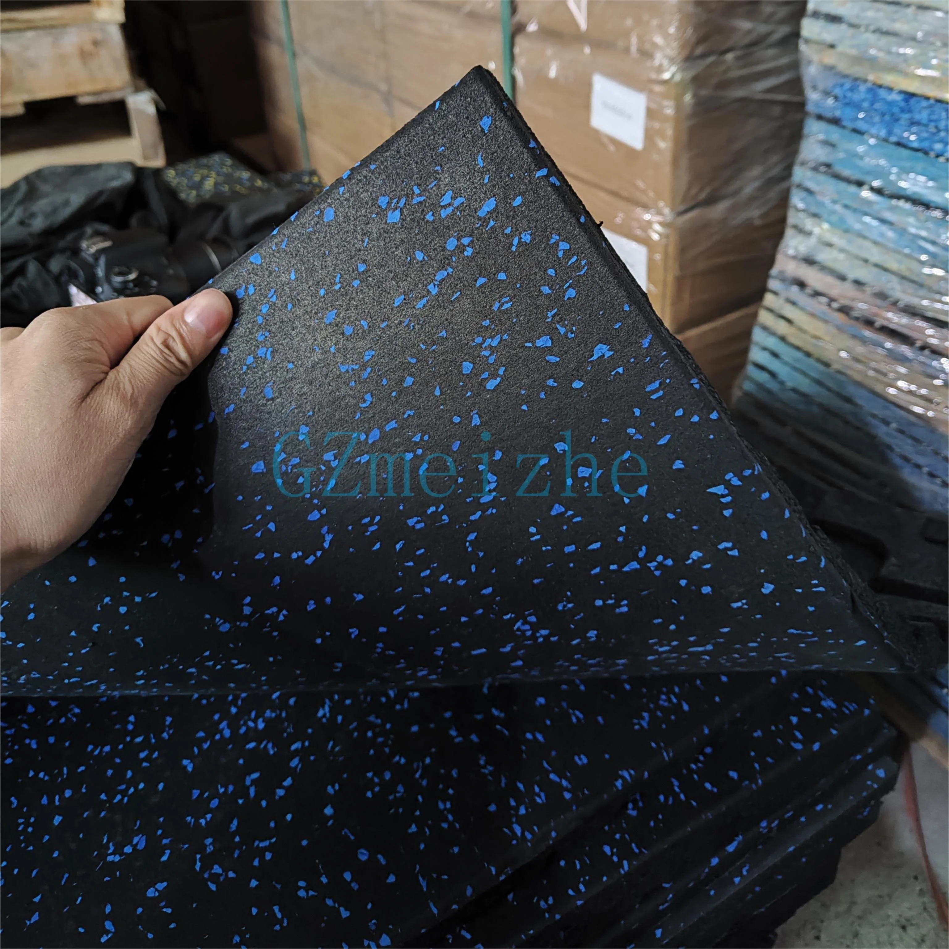 Free Sample Elastic Weight Lifting Gym Rubber Flooring Tiles Blue Dot 25mm Gym Rubber Floor Mat With EPDM Granules
