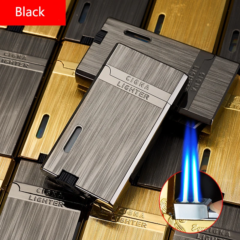 Metal steel voice lighter dual blue flame inflatable windproof cigar lighter