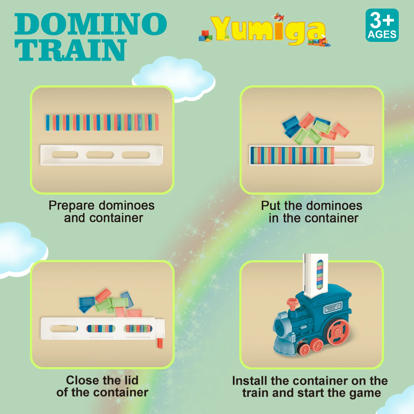Toys - 60PCS Dominos Kids Games STEM Stacking Toys Toddler Montessori Toys Set with 2 Domino Slots, Light & Sound Domino Train