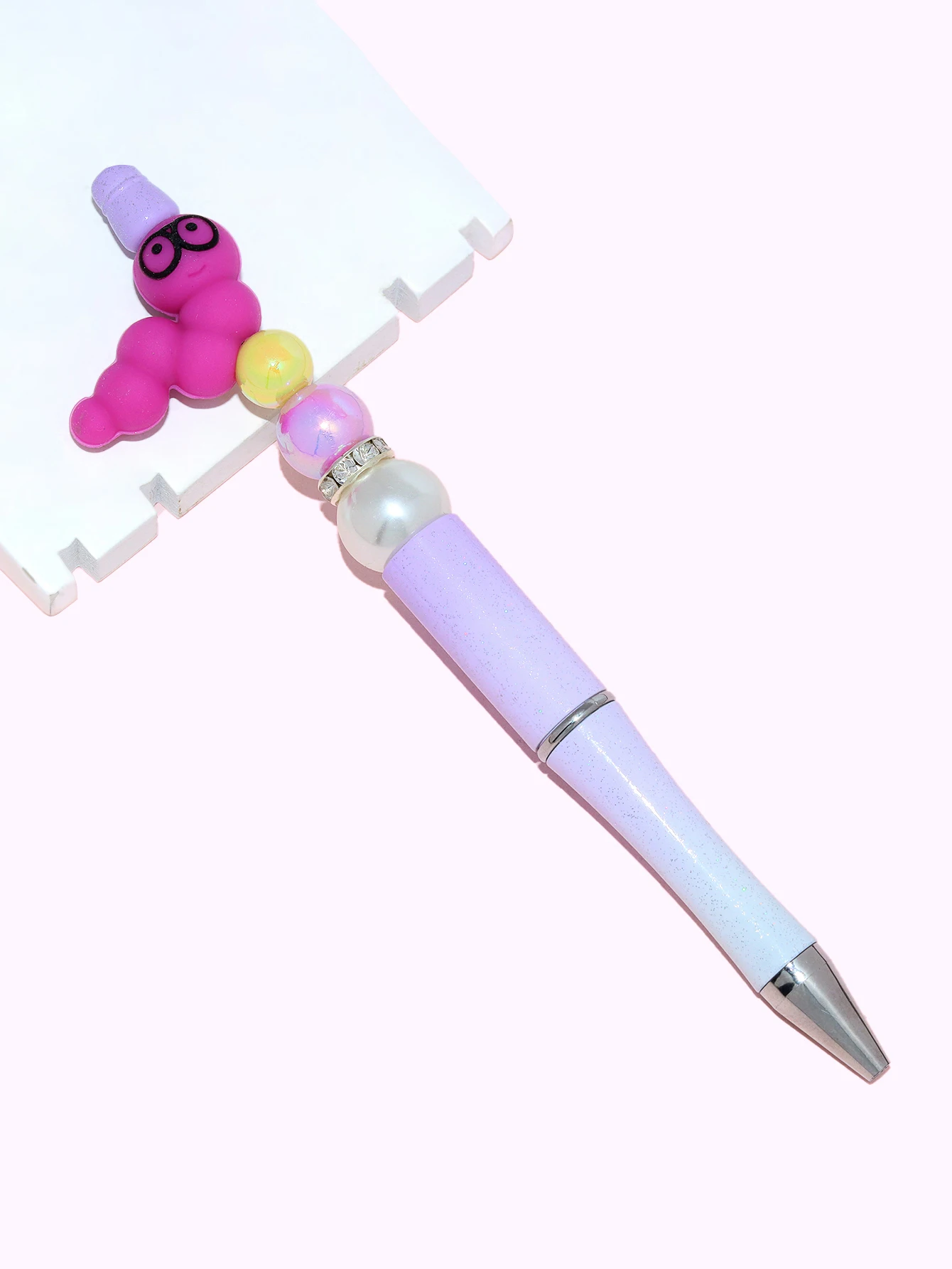 Popular DIY Beadable Pen Assorted Ballpoint Pen Caterpillar Print Silicone Beads DIY Beadable Pens