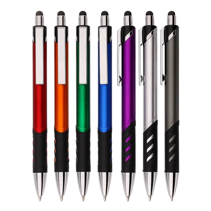 Best Quality Metallic Colored Painted Barrel Metal Clip With Black Rubber Grip Soft Touch Stylus Pen
