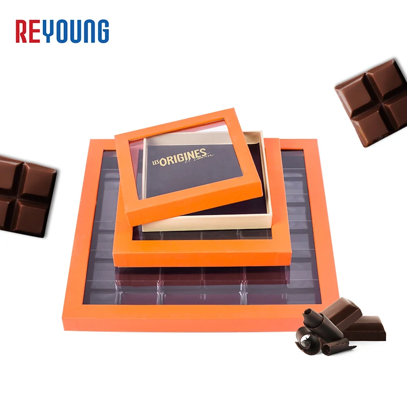 Custom 2 Piece Design Empty Cardboard Truffle Chocolate Gift Box With Window Clear Lid