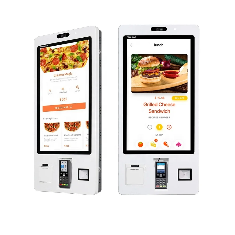 Menu Pcap All in One Pc Touch Sreen Self Service Terminal Payment Kiosk 32 Inch Kfc Restaurant 3G Camera Printer QR Scanner ICT