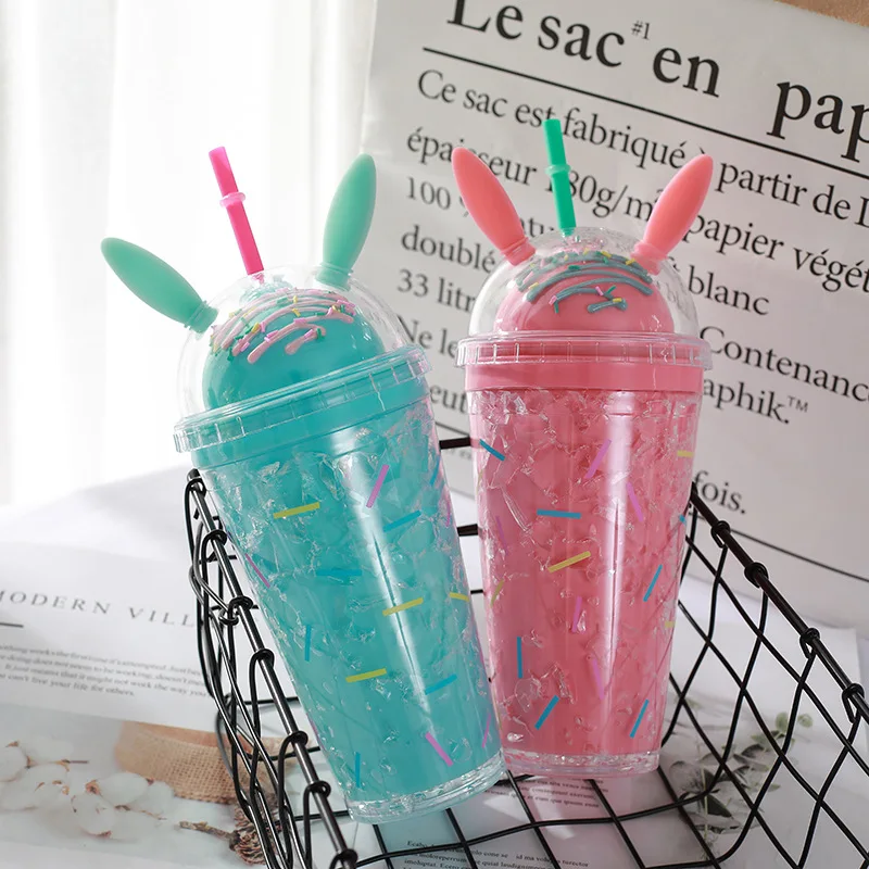 Seaygift 2019 Hot Selling New Fashion Luxury Double Wall Insulated Beach 16oz Plastic Cups with Lids and Straws Wholesale