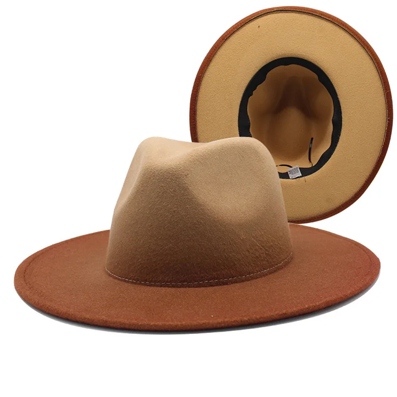Autumn Winter Fashion width Brim Jazz Hats 2 Tone Spray-Paint Gradients Color Men Women Custom