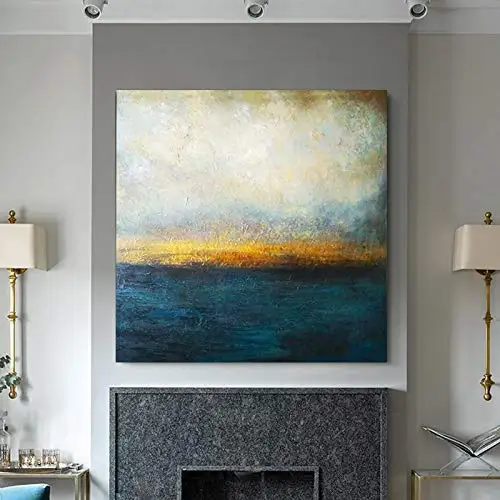 Custom Art Large Size Abstract Dark Blue Gold Canvas Handmade Oil Paintings for House Wall Decor
