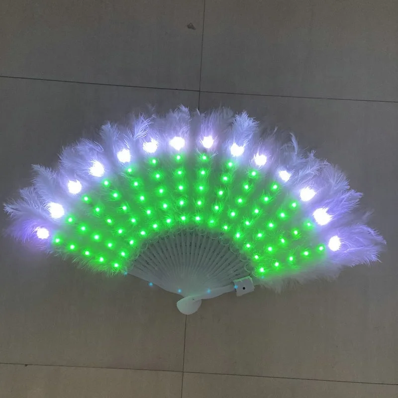 45CM large iridescent glowing fluorescent folding interactive prop nightclubs bars gogo dancing LED Feather Fan
