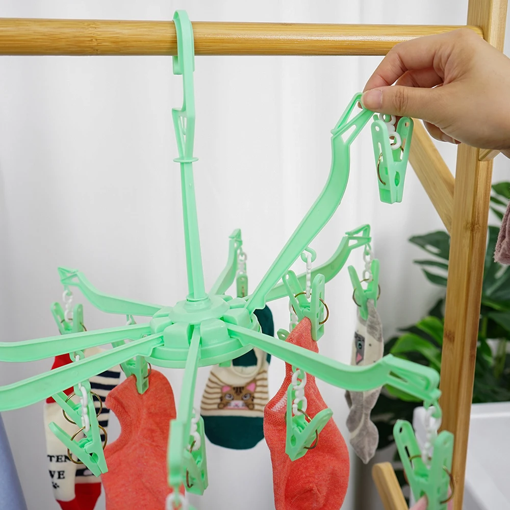 Household multifunction clip 16 clip baby drying socks hanger folding plastic clothespin drying rack