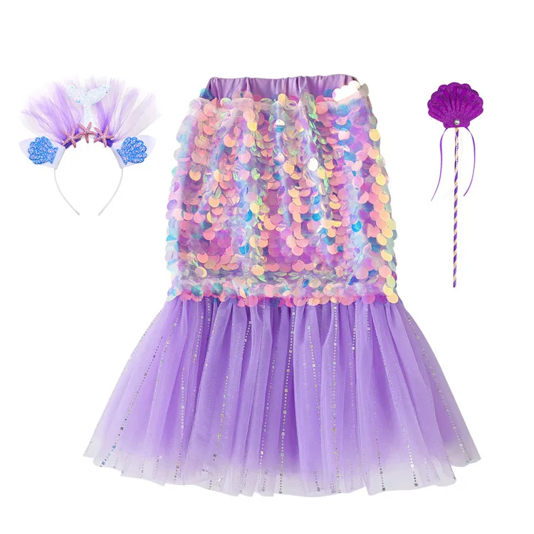 Hot Sale Multi-layers Shiny Sequins Mermaid Princess TUTU Skirts Girls Carnival Cosplay Costumes