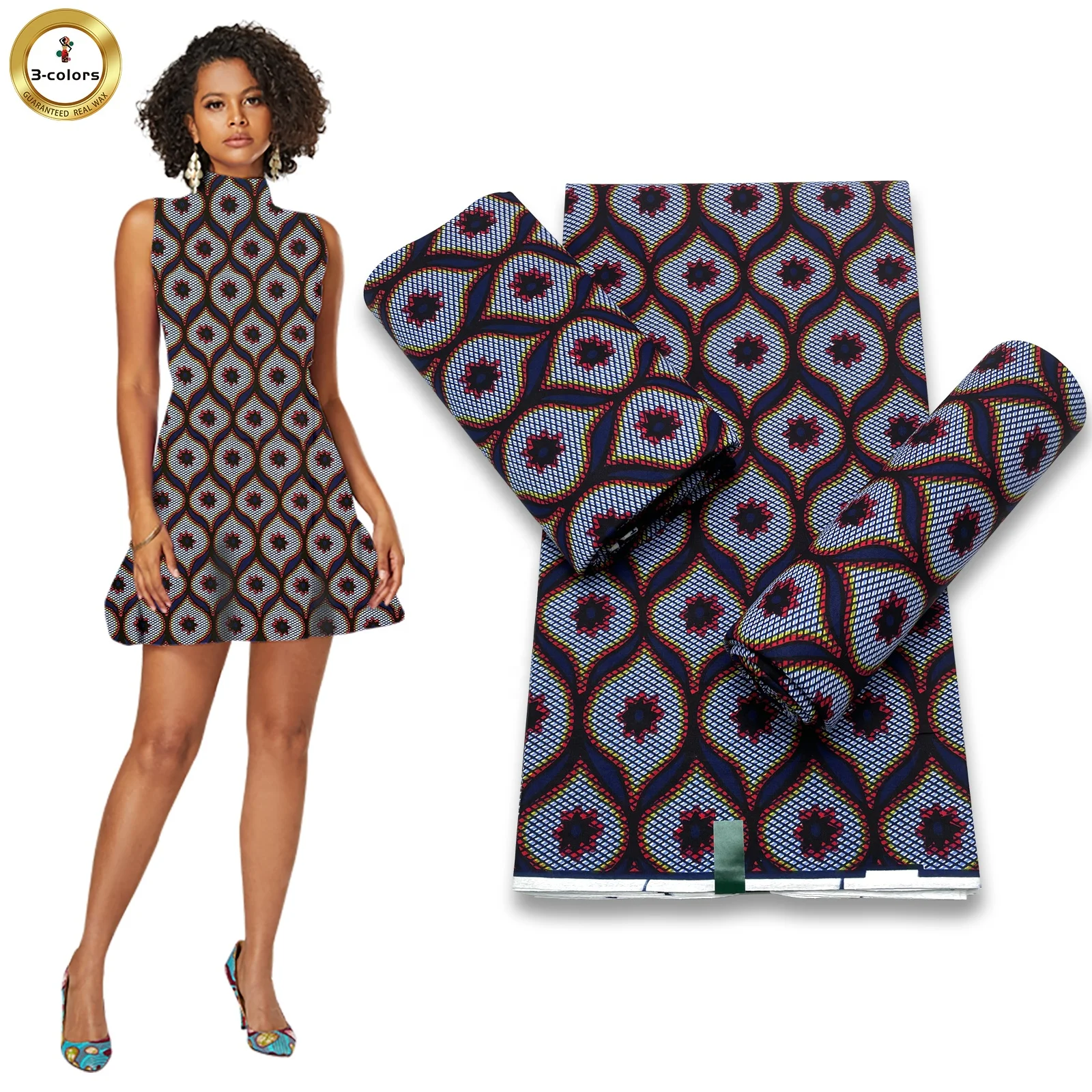 Wholesale Double Sides Printing Dyeing Soft Cotton Wax Cloth Ankara Geo Pattern African Ethic Wax Fabrics