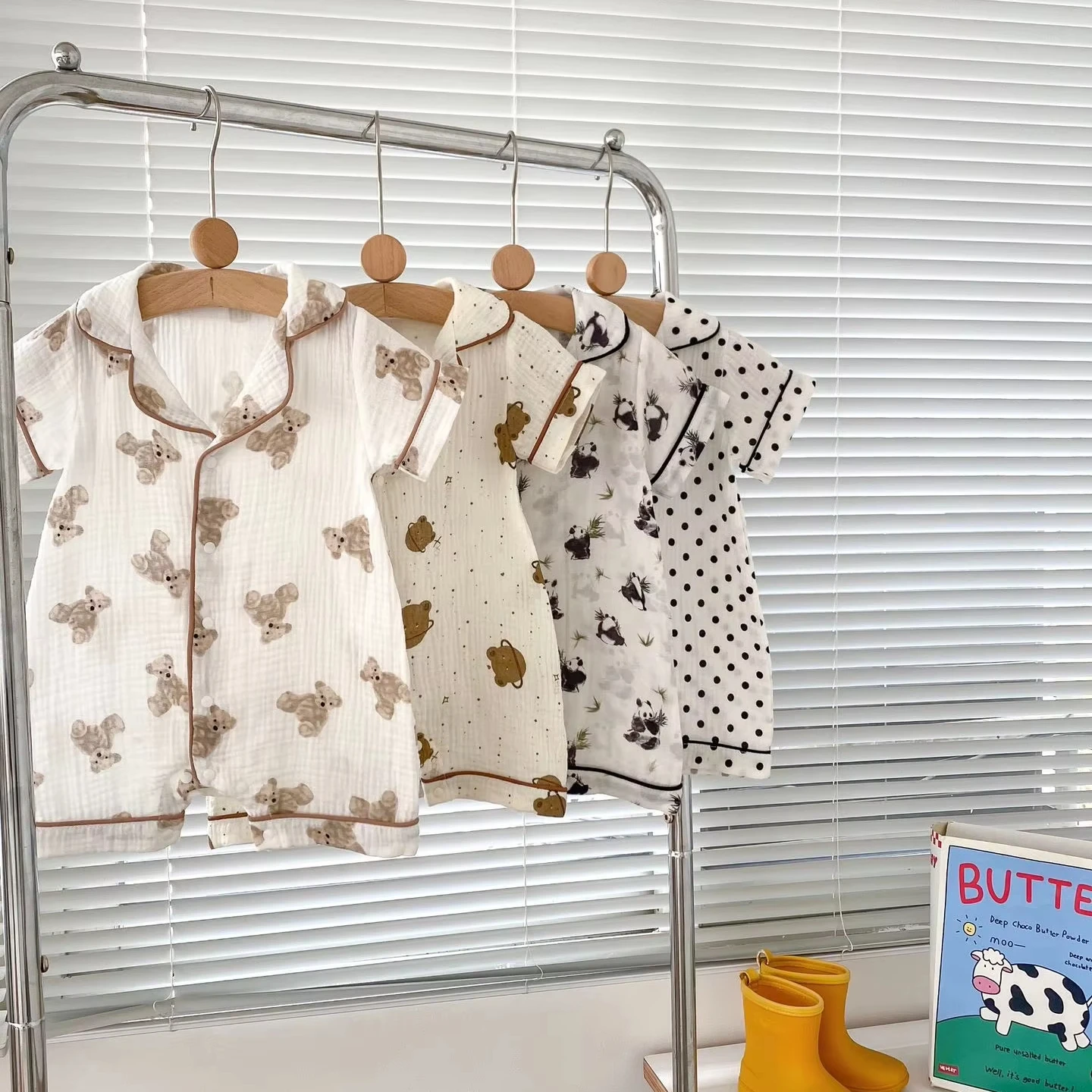 Детская Летняя короткая одежда для ползания домашняя с милым мультяшным принтом комбинезон коротким рукавом Пижама