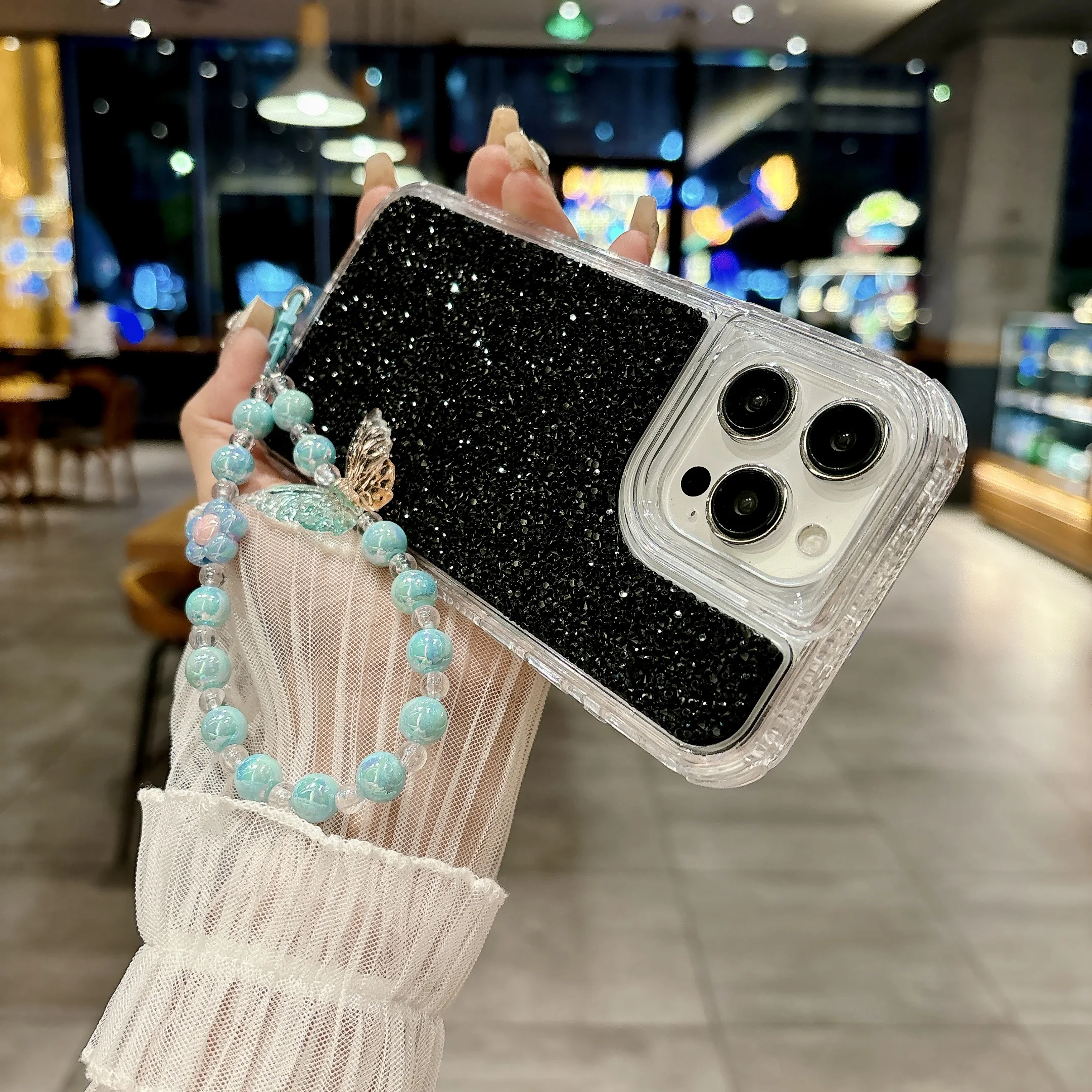 2024 для iPhone 16/15/14 pro/pro max 3 в 1 Новый ручной работы со стразами сверкающий полностью бриллиантовый цветной бархатный чехол телефона