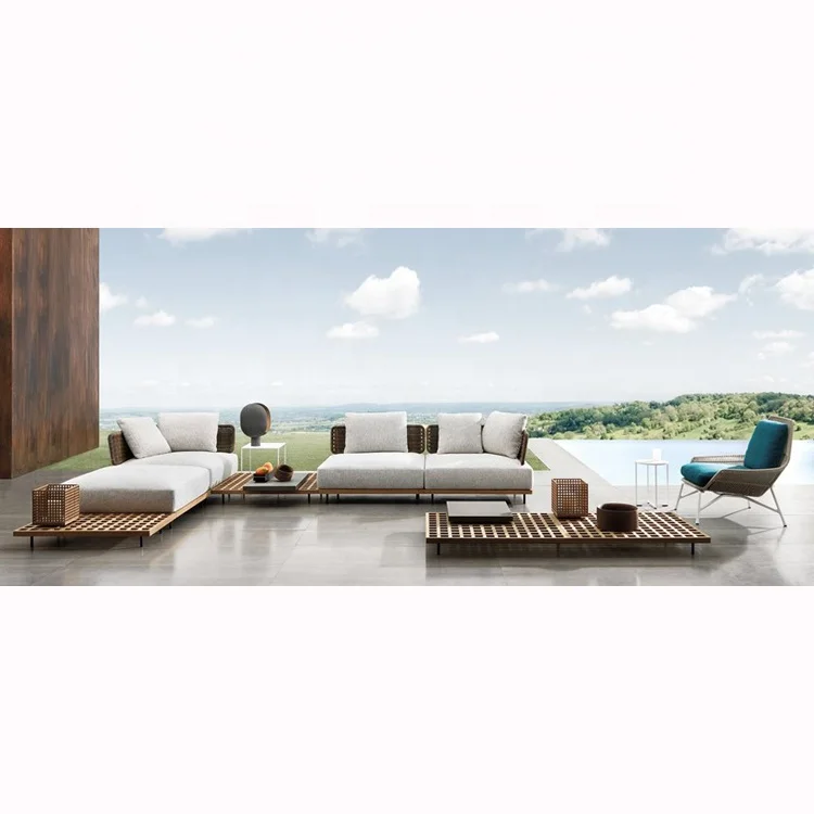 European outdoor wicker rattan chair modern style teak wood chair patio Lounge garden sofa set
