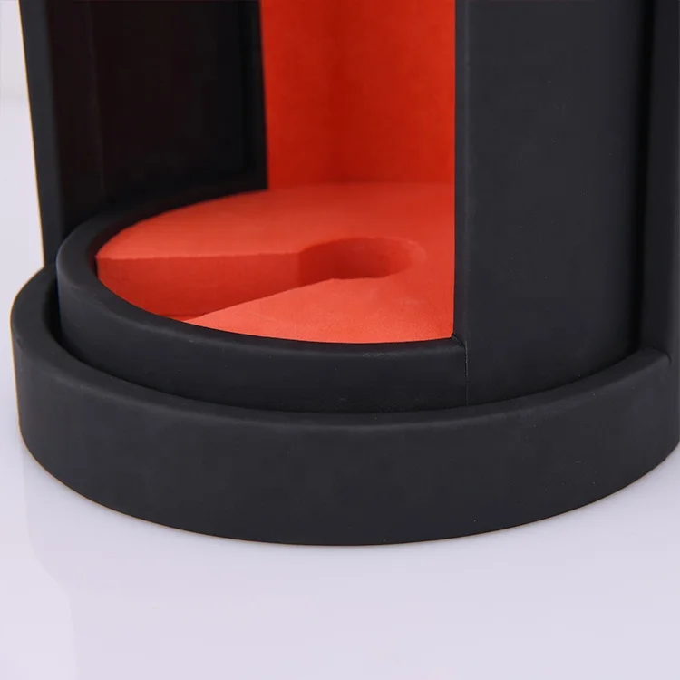 SAMDING box manufacturer rotatable round wood frame leather wine box for one wine bottle