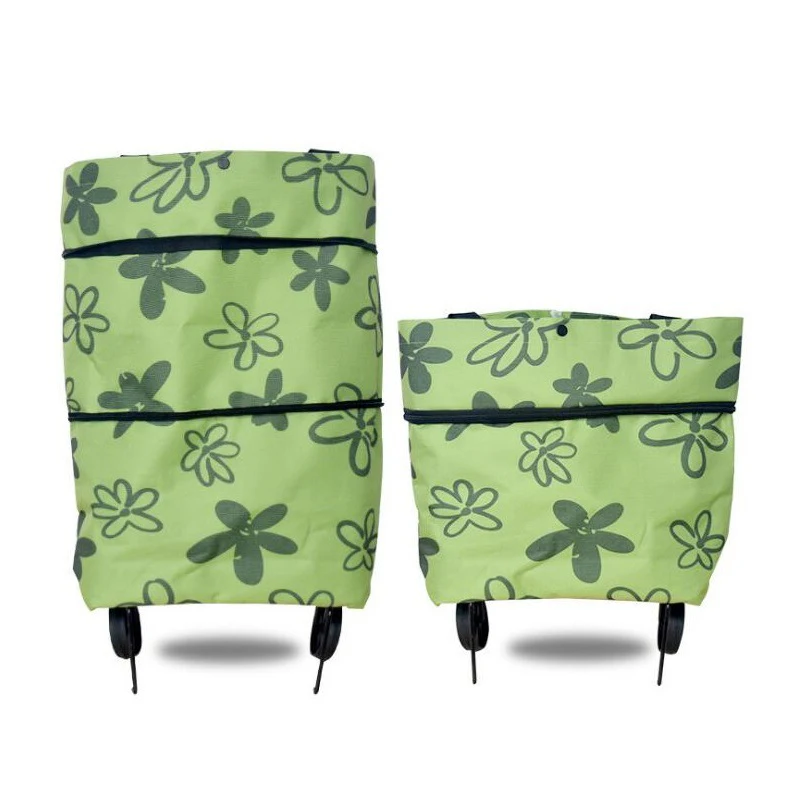Supermarket Large Capacity Foldable Shopping Trolley Bags Carts Print Aluminium Folding Shopping Cart Hand Trolley Two Wheels