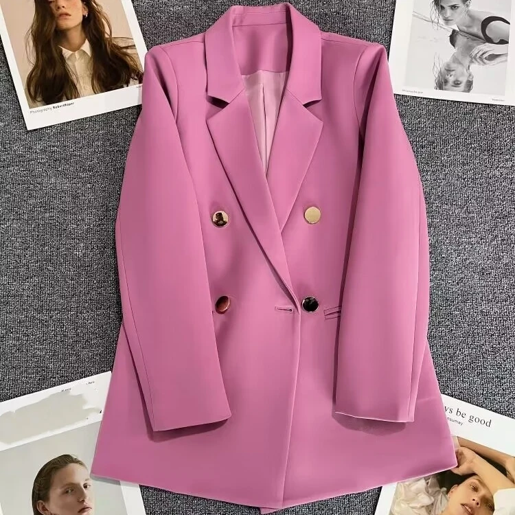New Women Fashion Jacket Top Lapel Collar Luxury Button Blazer Top Plus Size Female Elegant Suit Coat