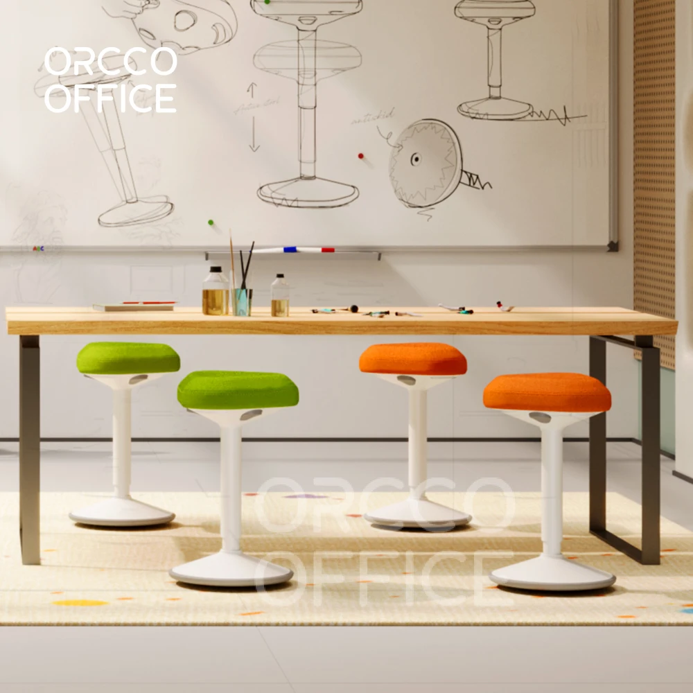 Ergonomic Office Design Studio Meeting High Adjustable Soft Wobble-Free Swivel Forward Tilt Standing Conference  Stool Chair
