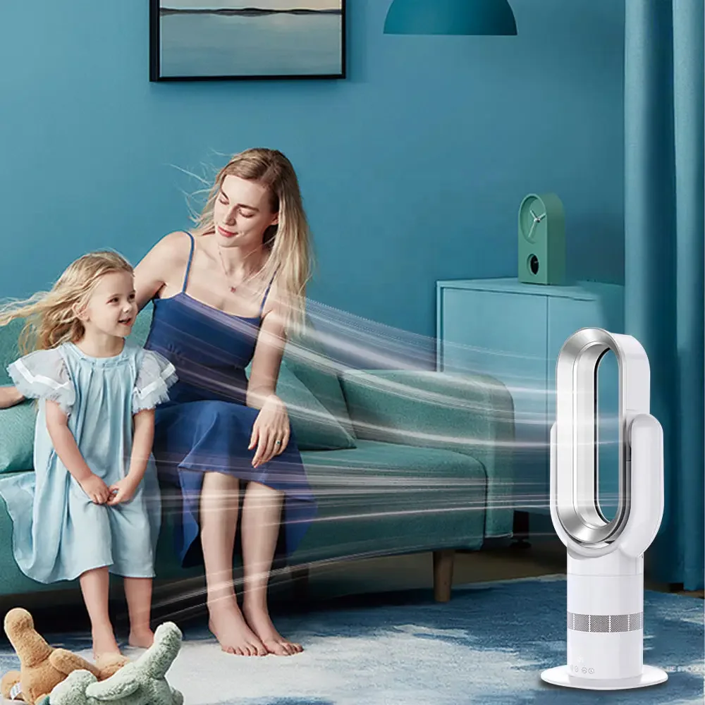 2024 High Quality portable 2 in 1 smart electric High speed tower pedestal air cooling and heater bladeless heating fan