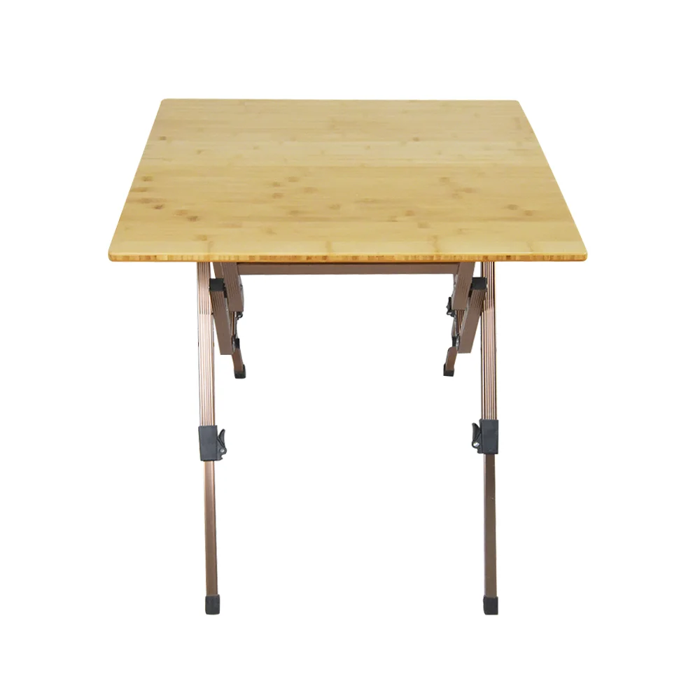 Custom Outdoor Furniture Bamboo Wooden Portable Folding Camping Wood Roll Table for Beach Picnic Camping