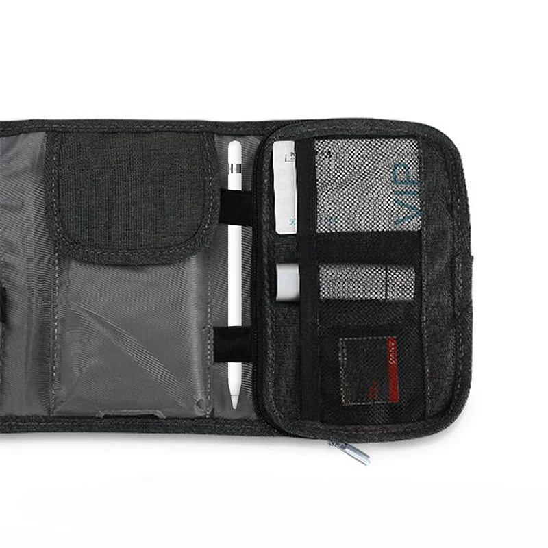 Portable Leather Folding Electronic Accessories Storage Bag Waterproof Small Travel Gadget Bag Case Roll Up Cable Organizer Bag