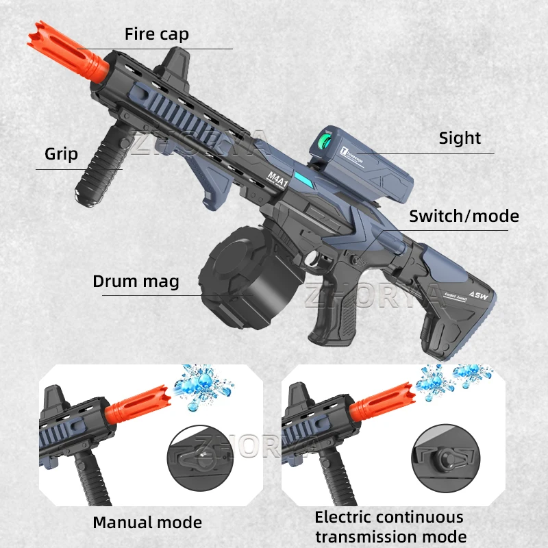 Zhorya Electric M4A1 gel blaster toy gun three colors M416 7-8mmsoft bullet fast shooting splatter blaster gun
