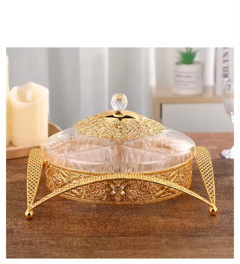 Gold Plated Decorative Cake Candy Stand Fruit Plate Food Tray Glass And Metal Serving Display Trays Snacks Dishes Bowls