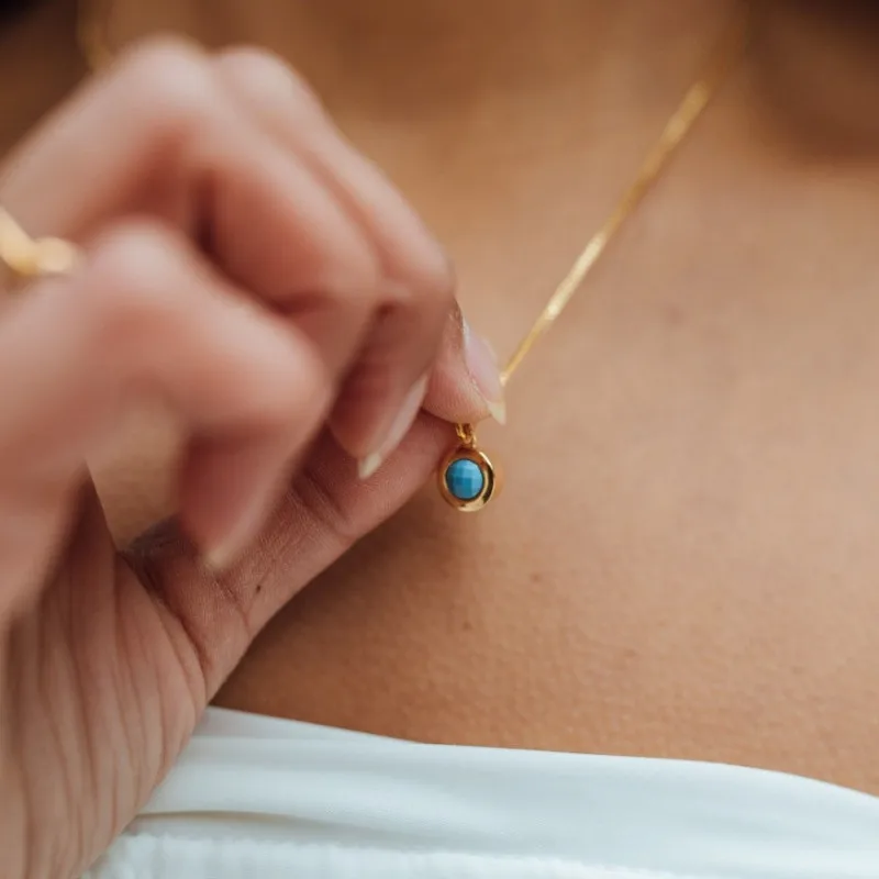 New December Birth Stone Necklace Jewelry Birth Stone Round Pendant Necklace Women Copper Plated Gold 18K Necklace