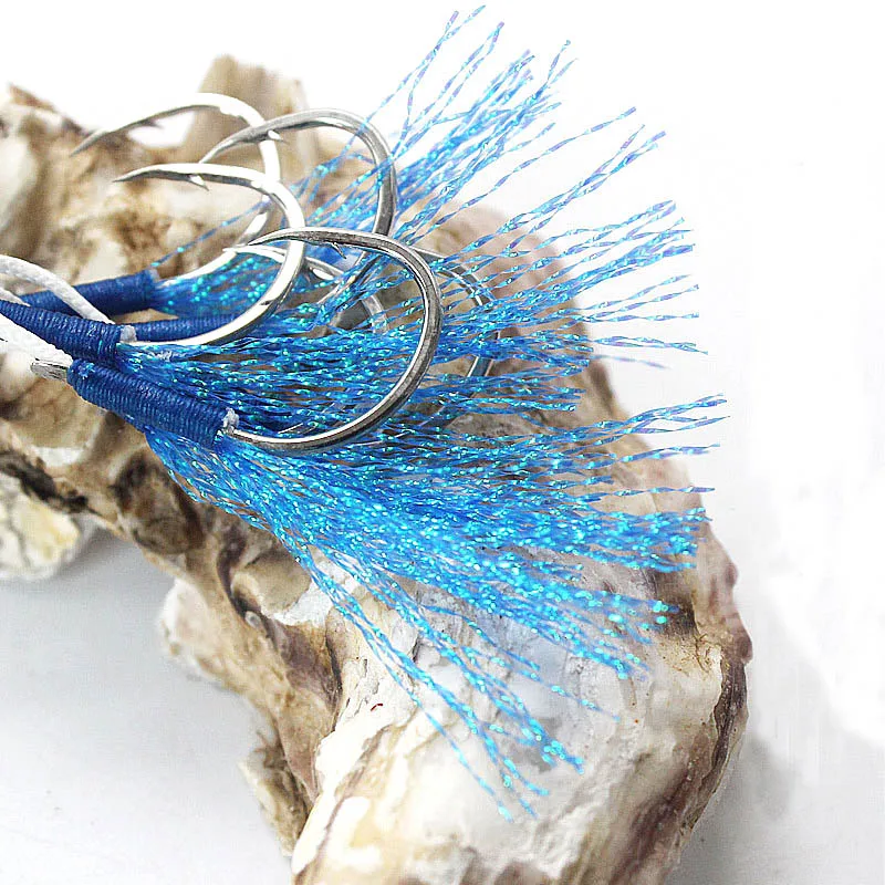 
High strength Sea Saltwater Double Barbed String Assist Jig Hook Colorful Jigging Fishing Hook 