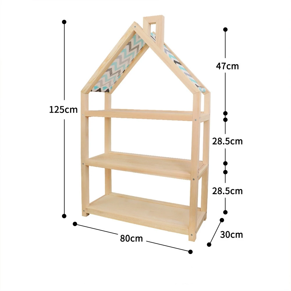 Children Bookshelf Simple Multilayer House-shape Floor Standing Shelving Study Bookcase Toy Storage Rack Cabinet Wood Modern