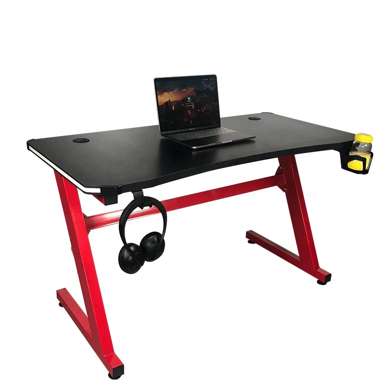 Electric Game Desk Computer Table Metal Frame with LED Light, Cup Holder, Headphone Hook, Cable Hole