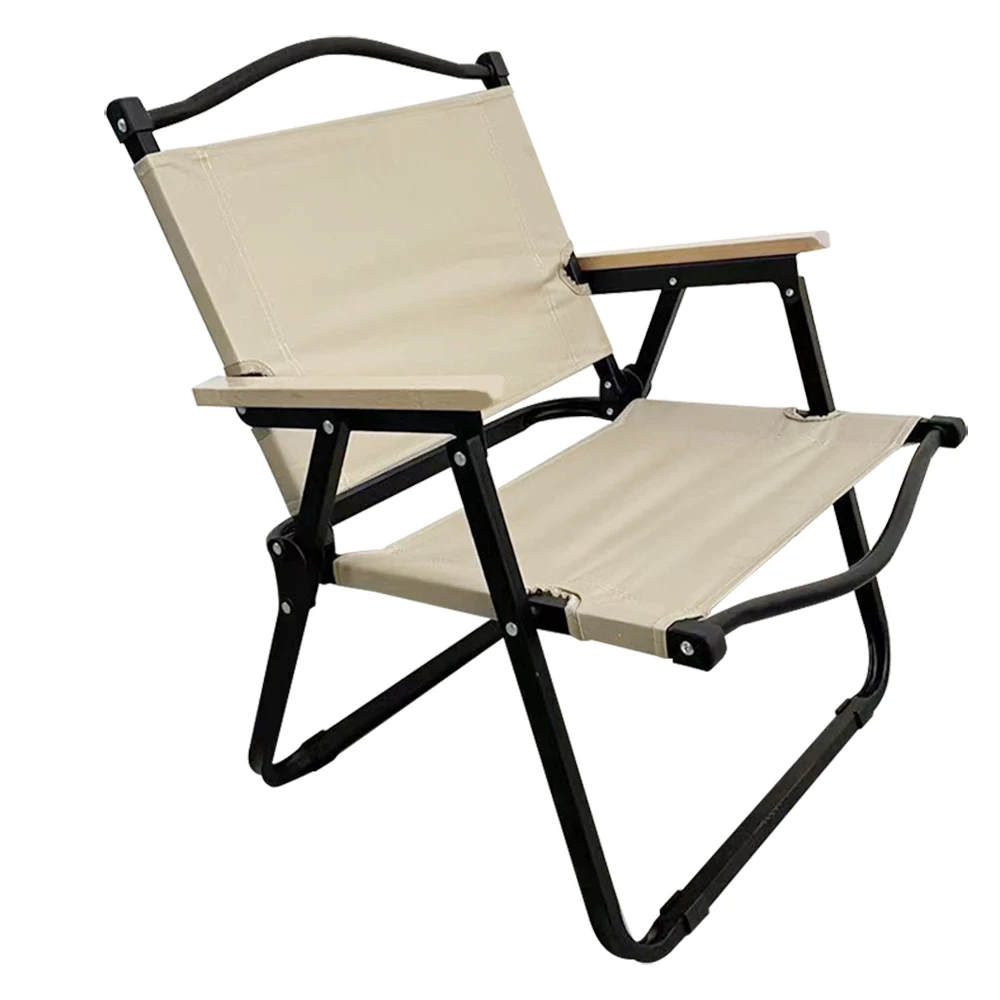 Outdoor Lightweight Steel Frame Portable Mini Folding Wood Fishing Beach Camping Chair With Armrest