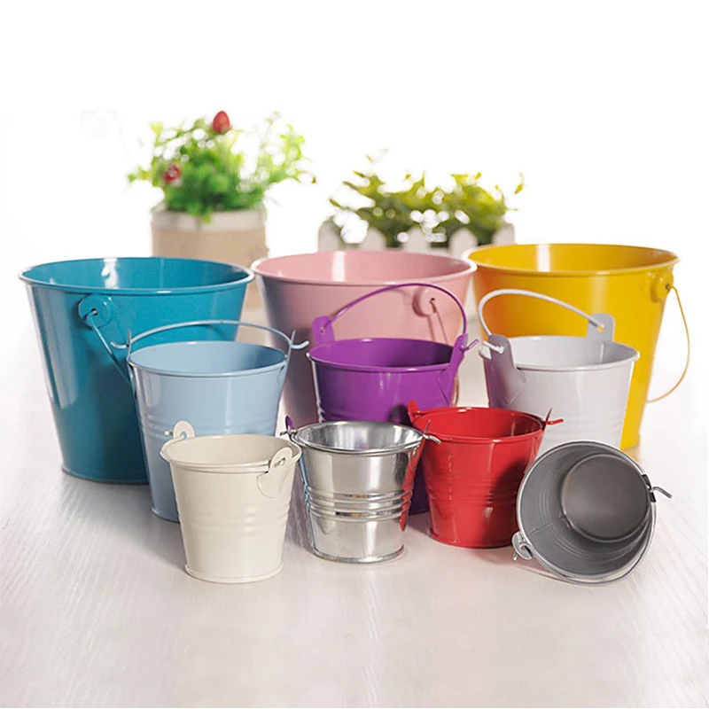 Wholesale Home Decoration Craft Mini Tin Iron Bucket Creative Succulent Plant Flower Pot Garden Ornament Metal Hanging Container