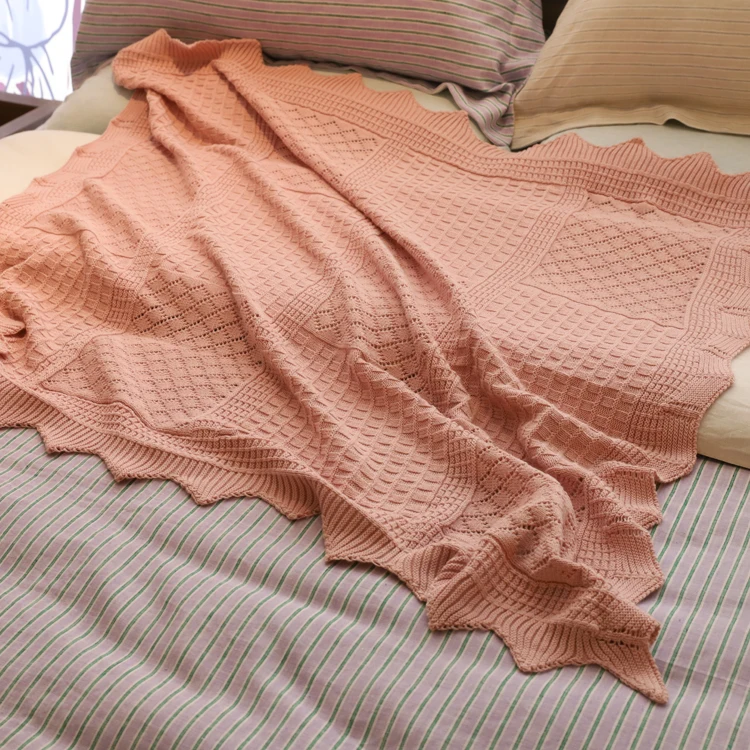 custom plane luxury linen wool cotton chunky knit throw baby blanket with lace for sofas