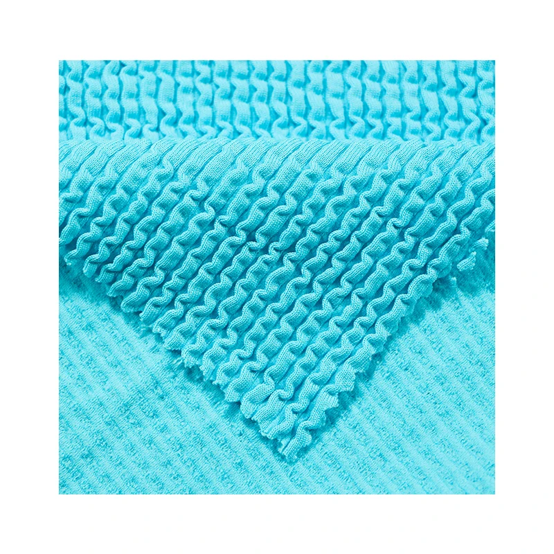 high quality nylon spandex bubble stitch stripe 4 ways stretch knitted weft fabric for swimwear skirt dress