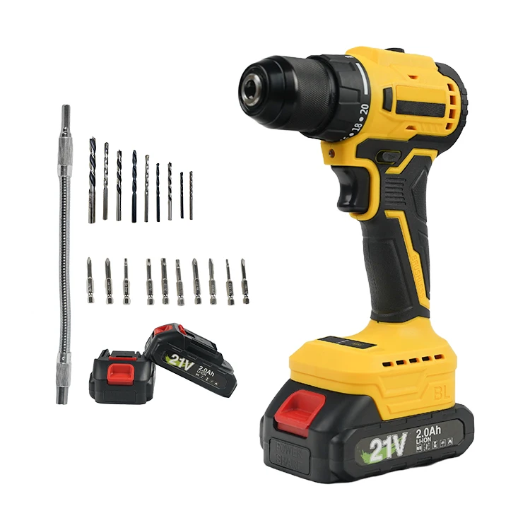 Online shop same type portable household DIY tools set 21V 2Ah electric li-ion battery power brushless cordless drill