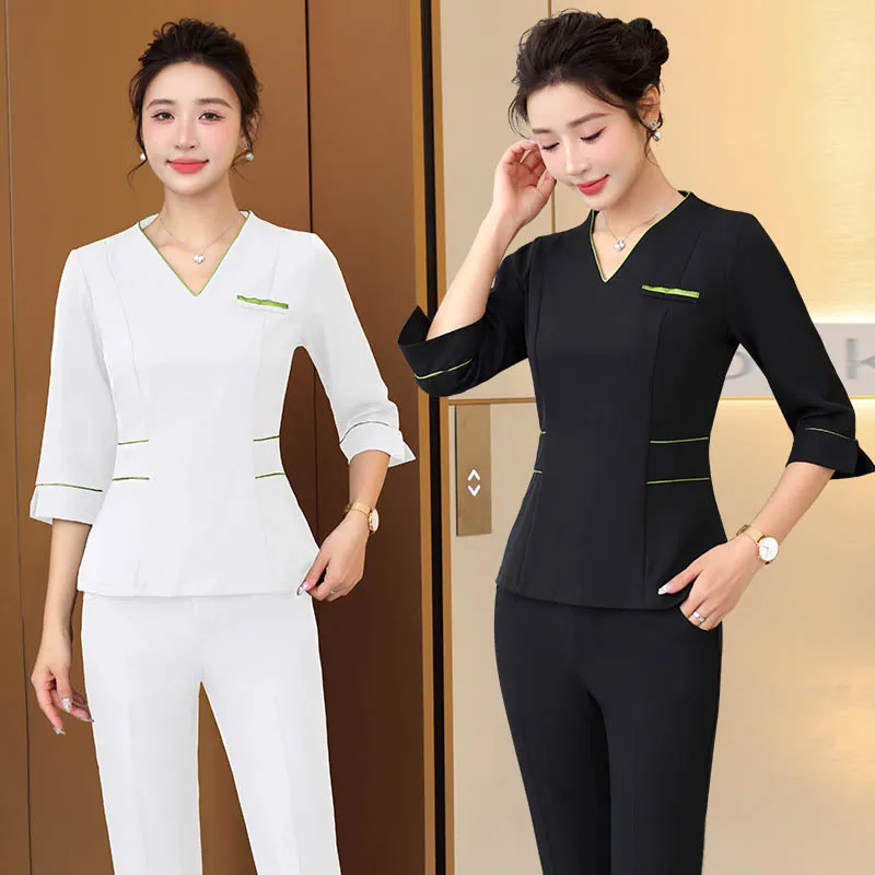 Custom womens classic suit  for massage ladies spa work outfit uniform beauty salon set