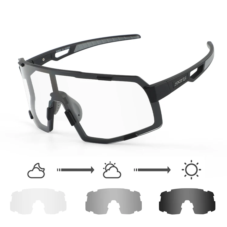 Tint changing electrochromatic glasses custom men sports photochromic big frame baseball  bicycle sunglasses for cycling