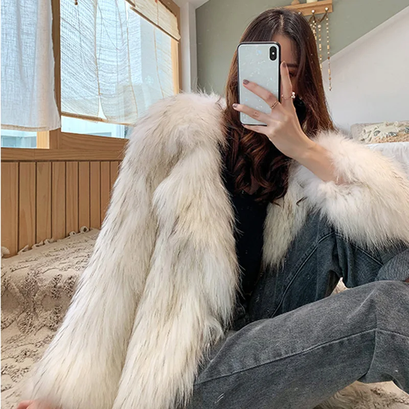 Winter Warm Furry Fur Jacket White High Quality Casual Faux Fox Fur Women Long Coat