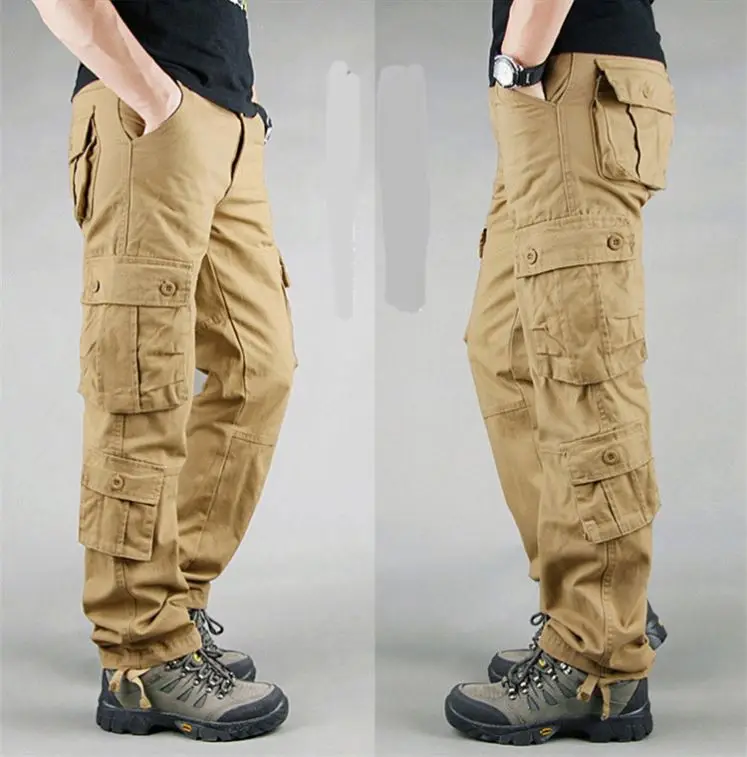 Mens fall winter cotton solid camouflage outdoor hiking camping military army Combat work multi pockets utility cargo pant
