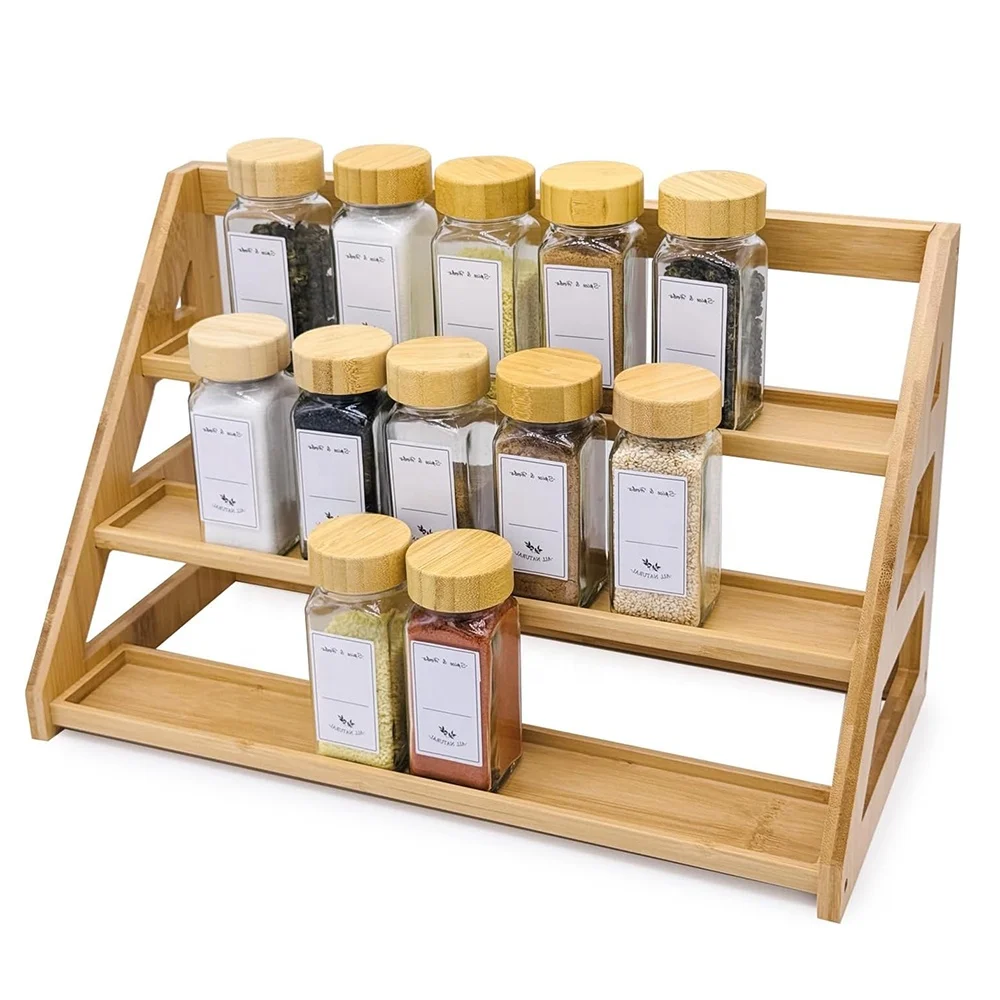 Бамбуковая стойка для специй органайзер кухонных столешниц и шкафа 3-ярусный Органайзер Для Приправ кладовой витрина