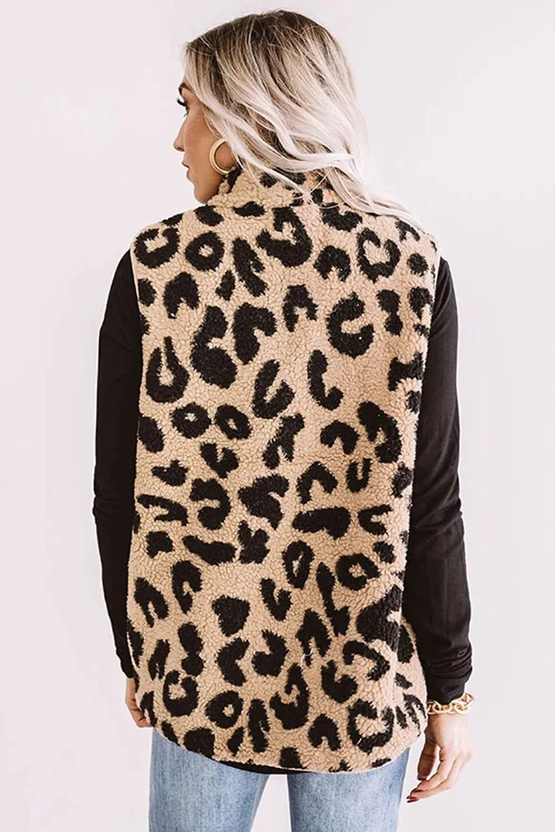 Hot Selling 2021 Fall Women Fashion Knitted Vest Womens Leopard Cashmere Vest Coat