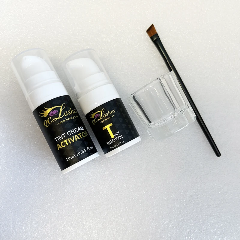 Custom Private Label Eyelash Dye Henna Brow Tinting Kit Tattoo Supplies Black Brown Coffee Color Waterproof Eyebrow