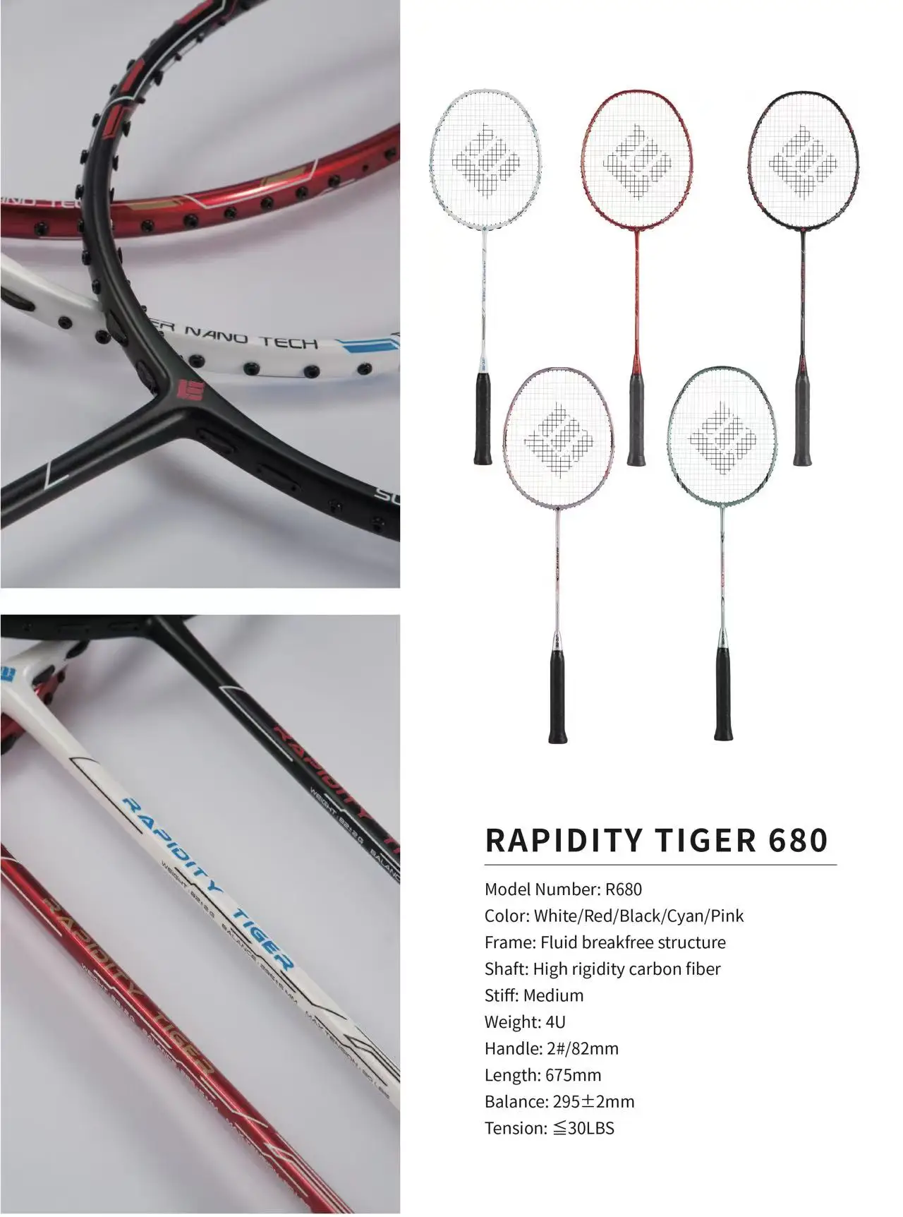 Customized Brand Offensive  Badminton Racket with Printing Design Suitable for Professional Senior Player