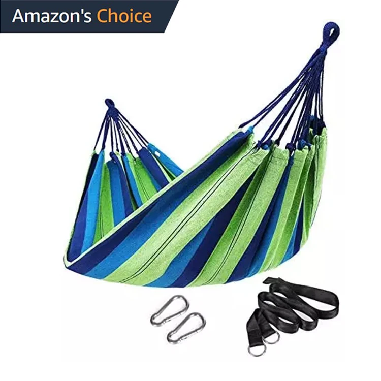 Tropical garden outdoor portable folding beach travel hammock canvas camping hammock swing with mounting straps