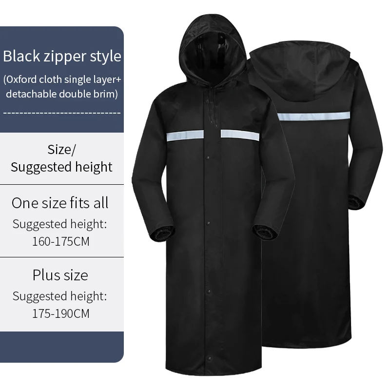 Long oxford PVC fabric raincoat outdoor waterproof raincoat for adults high quality hooded reflective raincoat