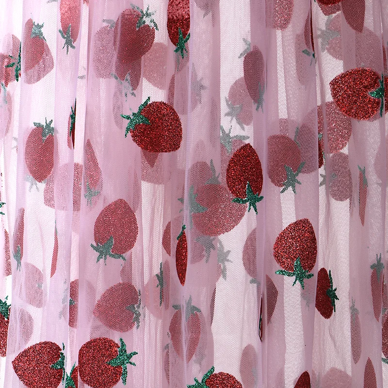 Printed Strawberry Mesh Digital Printing Fabric Glitter Sequin Lace Fabric for Women Dress