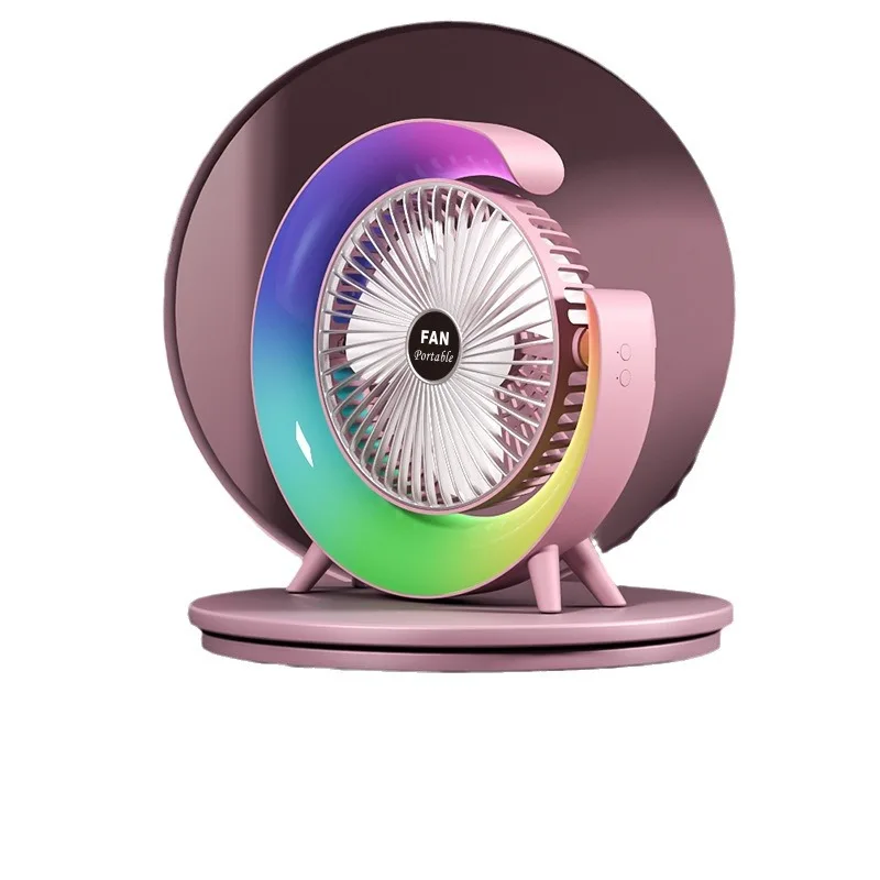 G shape 7 colorful LED night light desktop fan 1800mah rechargeable Home dormitory office air circulation portable fan