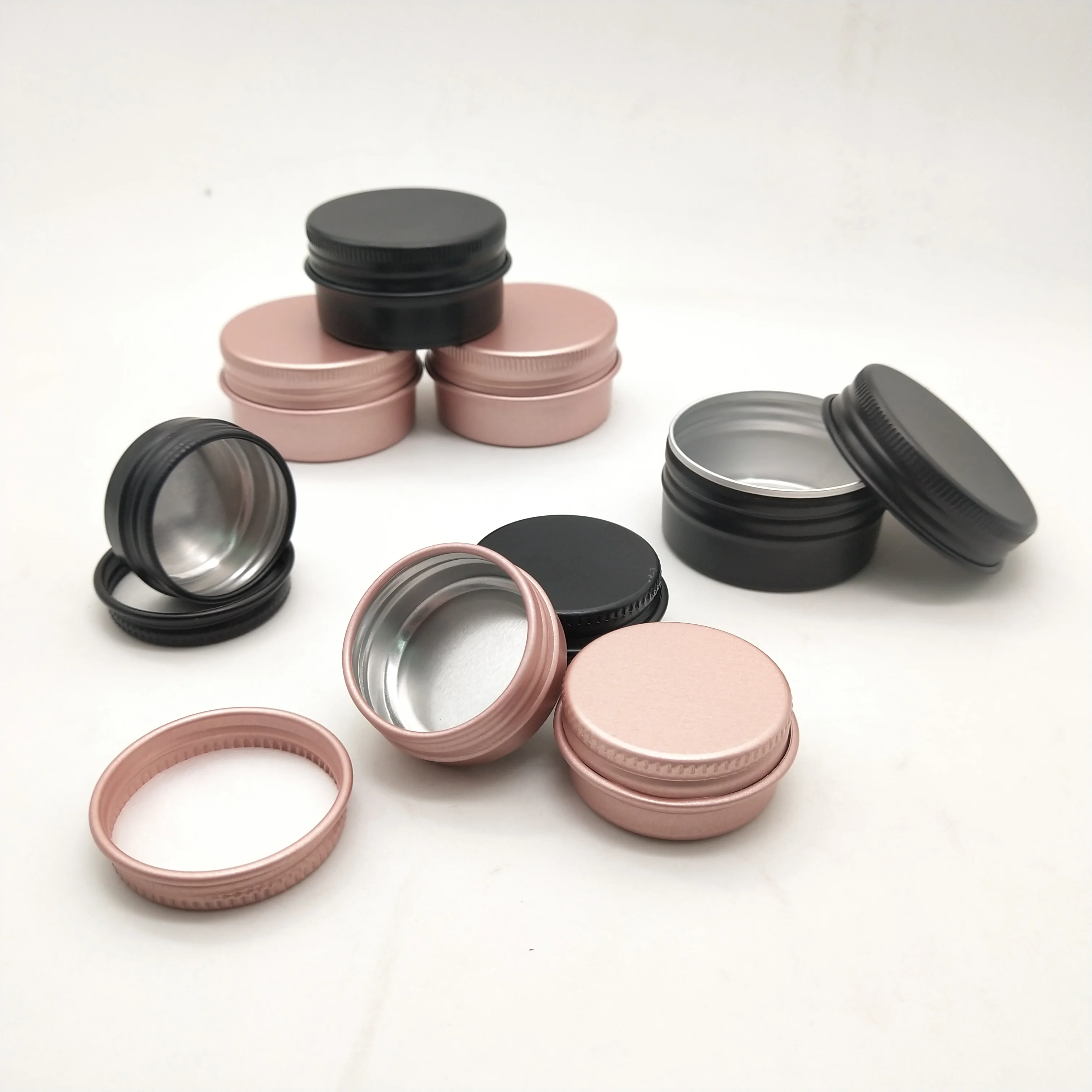 In Stock Free Sample 5-250ml Black  Aluminum Jar with Screw Lid Pomade Storage Aluminum Container Tin